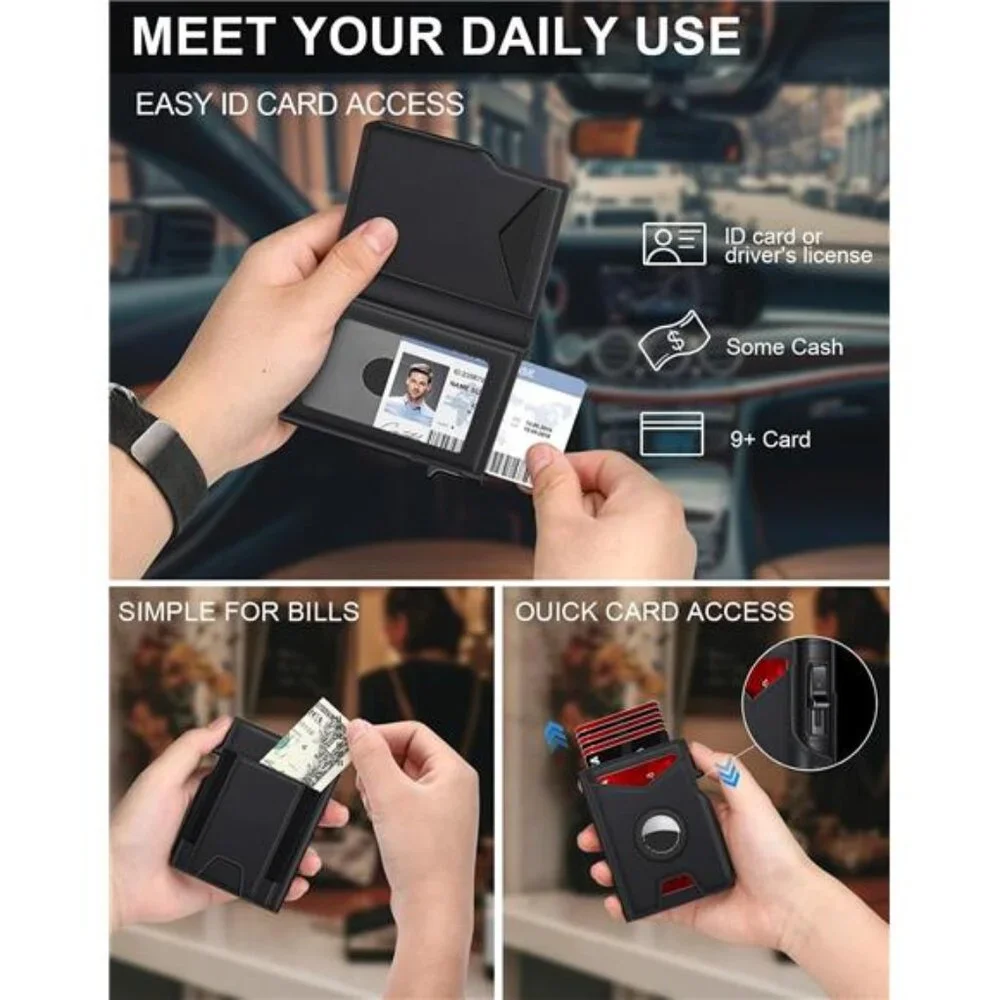 Airtag Wallet for Men | Minimalist Slim Mens Wallet | Pop Up Credit Card Wallet